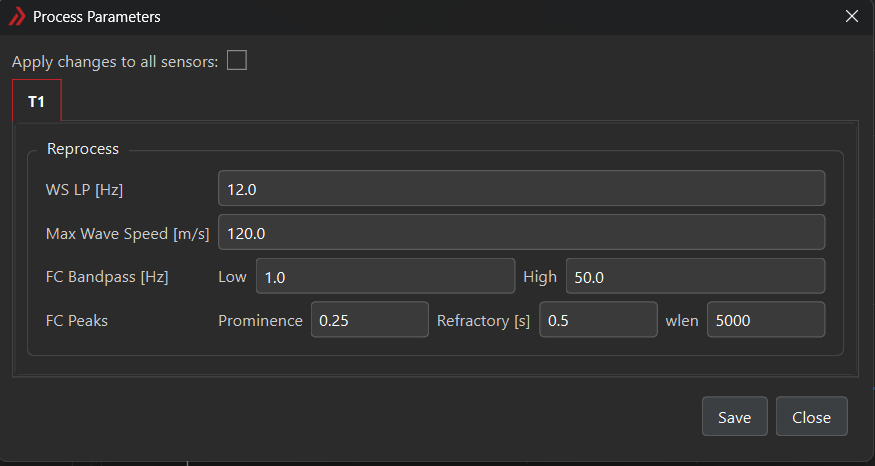 Figure 4: Process Parameters dialog.