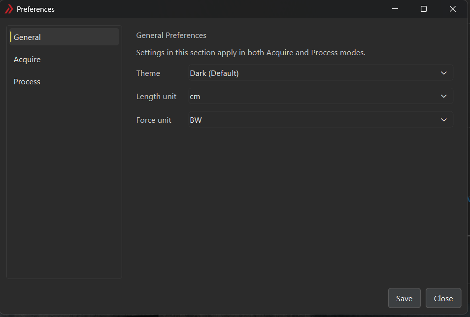 Figure 1: General Preferences window showing theme, length-unit, and force-unit configuration options.