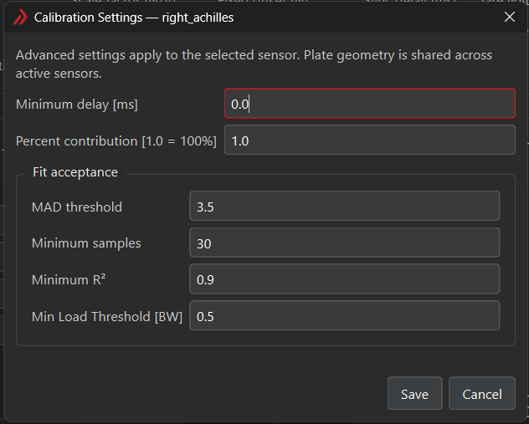 Figure 6: Advanced calibration settings.