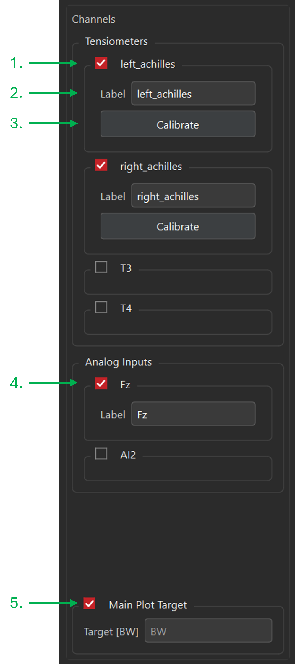 Figure 3: Channel selection and settings.