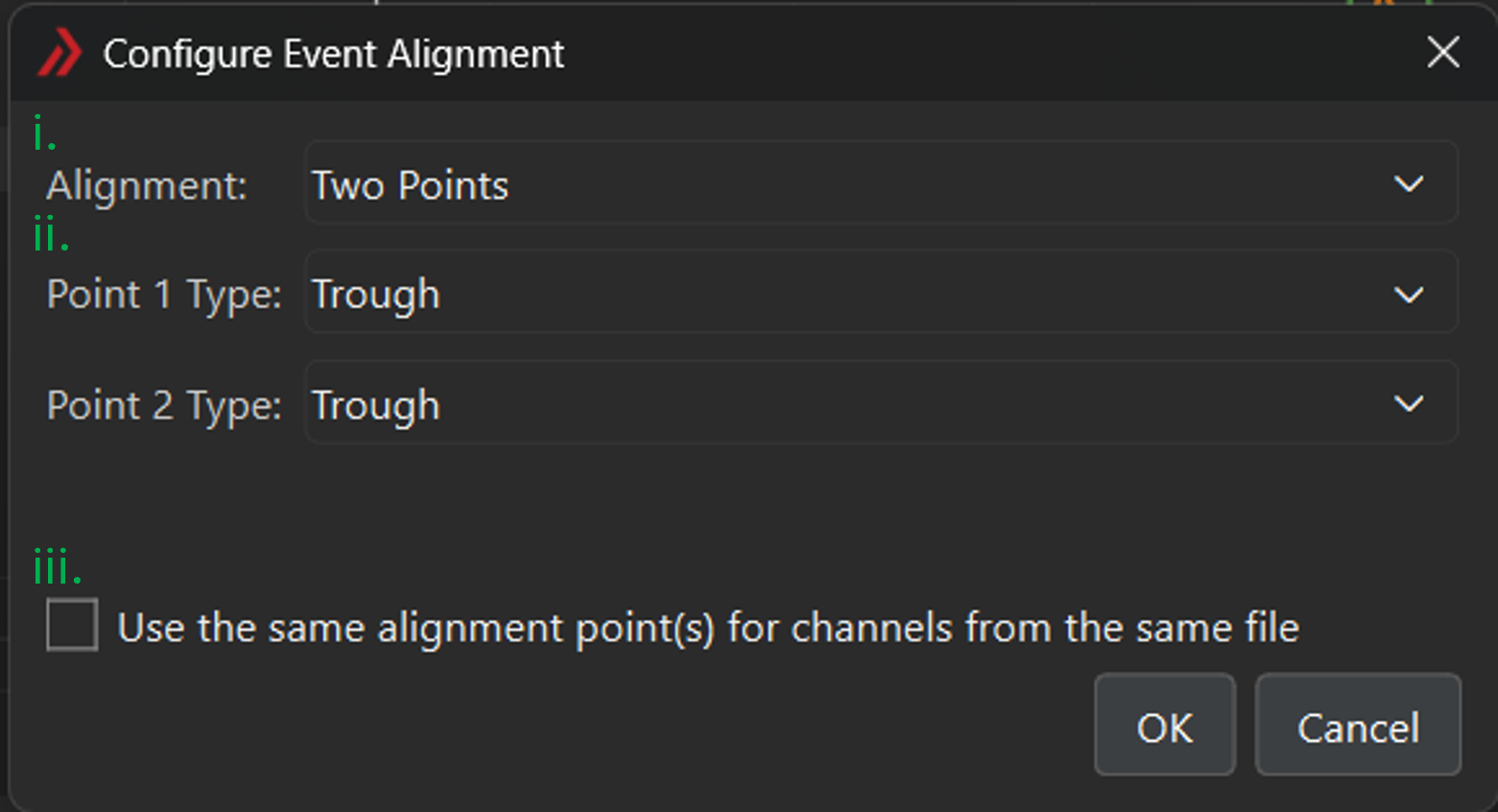Figure 10: Align by Event wizard, configure event alignment.