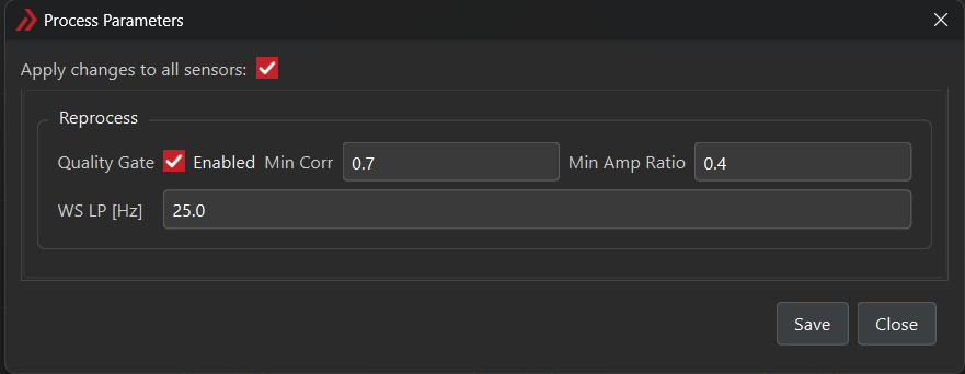 Figure 5: Process Parameters dialog.
